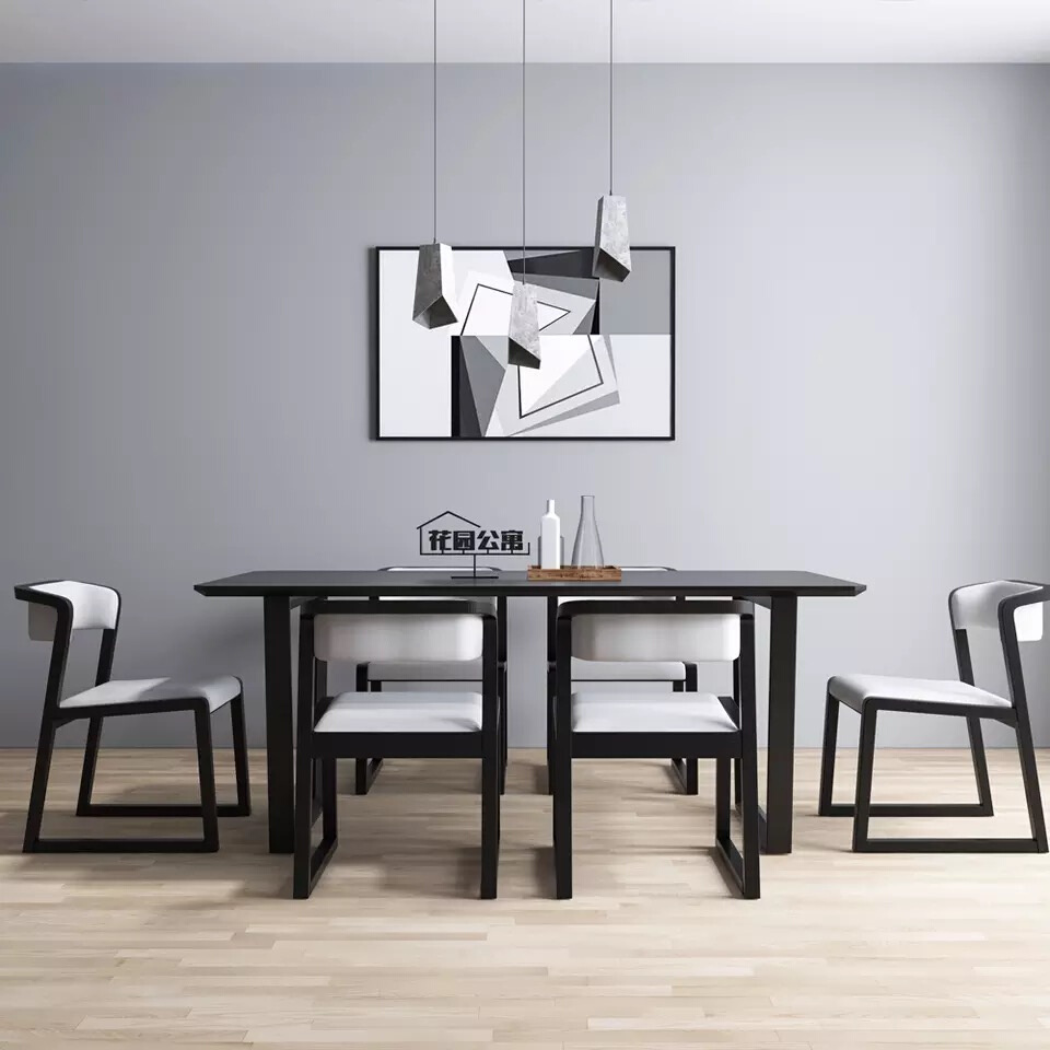极速现代简e约实木餐桌椅组合 北欧长方形6人小户型黑色饭桌