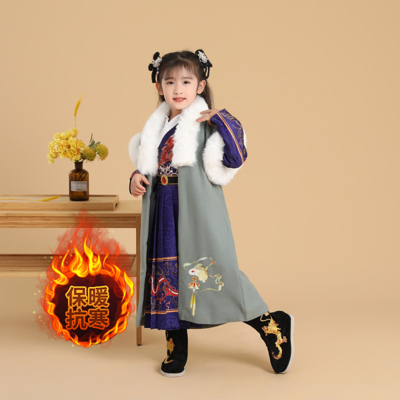 儿童汉服男童锦衣卫飞鱼服加厚古风男孩女孩明制交领古装武侠风冬