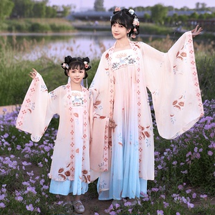 汉服亲子装母女装古风超仙连衣裙中国风儿童公主裙女襦裙2024新款