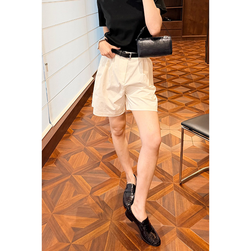 HERLAND她地 松弛高级感哑光钛金棉西装短裤女夏季透气显瘦
