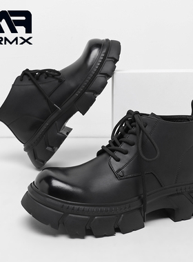 MRMX德比鞋男厚底增高黑色圆头英伦风大头中帮马丁靴工装休闲皮鞋