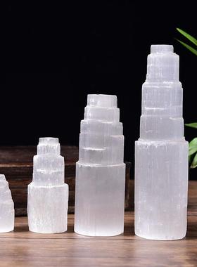 天然透石膏摩洛哥柱子灯塔桌面摆件矿石家居装饰客厅水晶消磁摆设