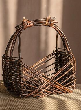 柳编筐藤编篮手工编织篮子提篮覆古田园拍照道具装饰摆饰造景花篮