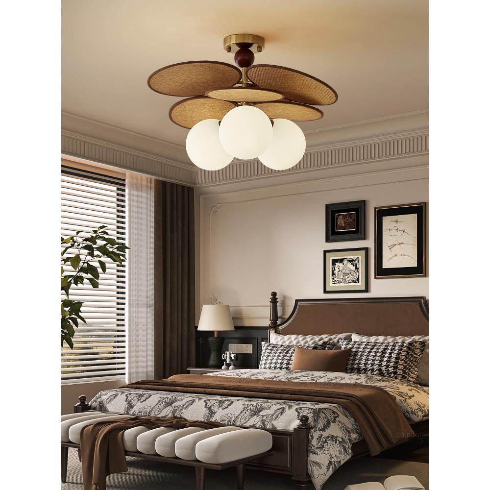 藤编吸顶灯卧室灯法式覆古中古书房灯日式餐桌餐厅阳台装饰灯,家装灯饰光源,护眼吊灯,淘宝优惠券,粉丝福利购,淘宝优惠卷