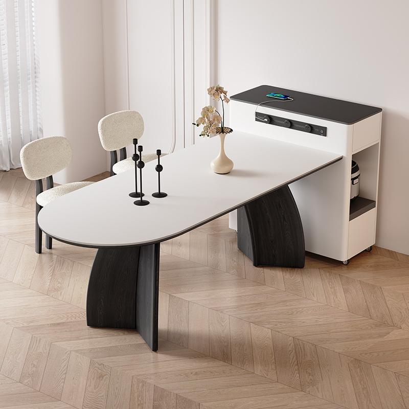 岛台餐桌2025新款一体分离家用小户型法式覆古风半圆实木岩板餐桌