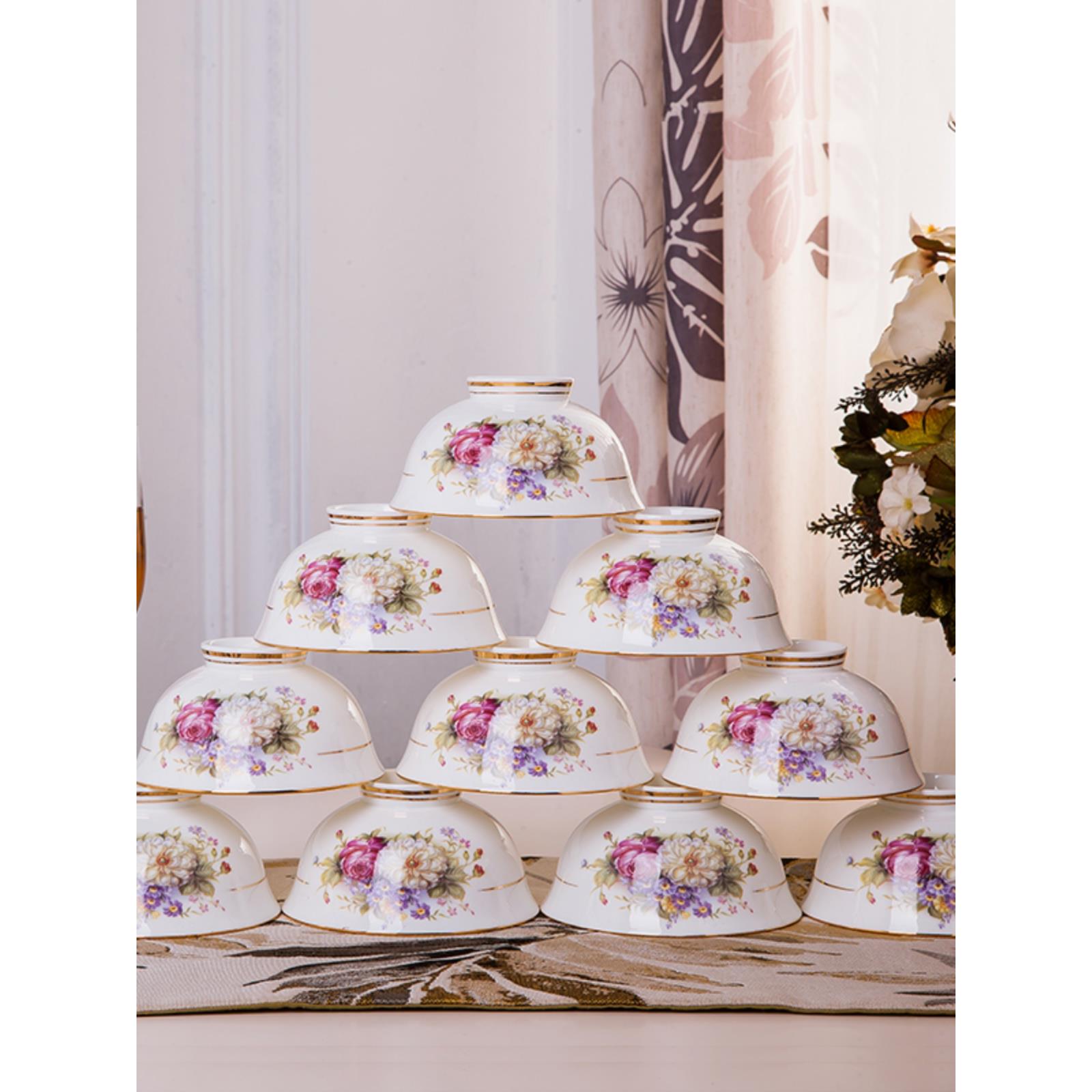 家用碗套装轻奢欧式10个4.5英寸5英寸景德镇骨瓷饭碗米饭碗陶瓷碗