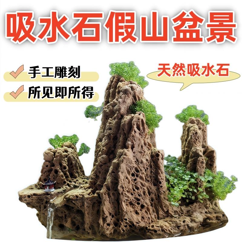 吸水石假山天然原石盆景水秀石头鱼缸造景加湿奇石上水石微景观