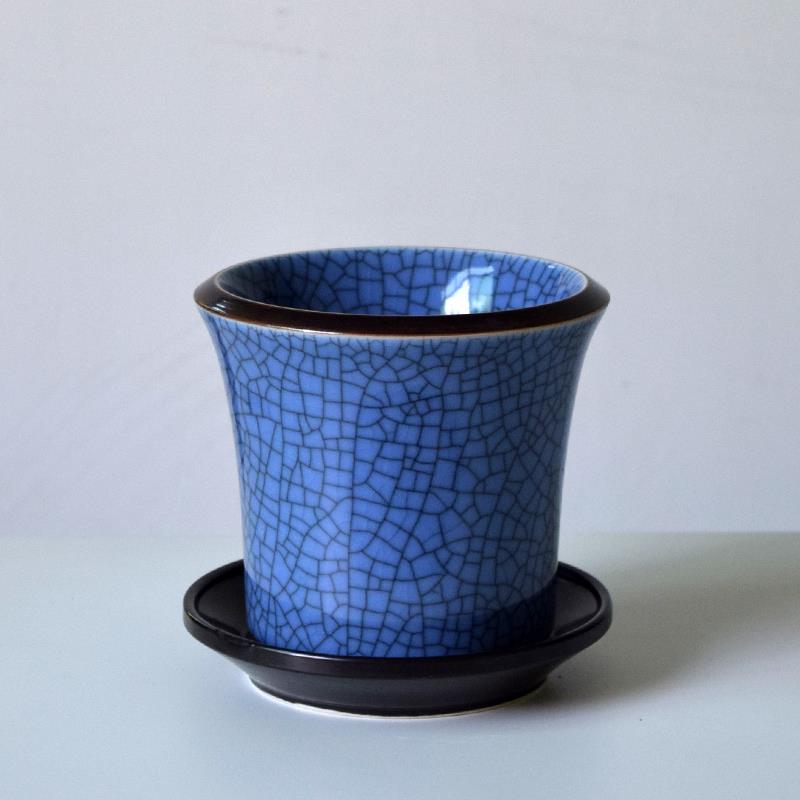 景德镇陶瓷花盆仿古汝窑开片带孔盆景兰花盆复古蕨类绿植盆蓝绿色