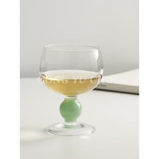 法式 红酒香槟杯复古风果汁饮料杯迷你小杯子 中古风薄荷绿矮脚杯