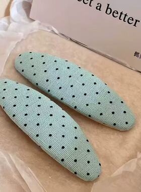 春日薄荷蓝绿波点刘海夹新款