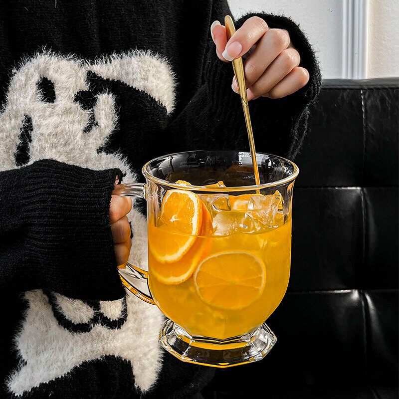ins风吸管玻璃杯带把手高颜值果汁杯大容量水杯家用牛奶早餐杯子