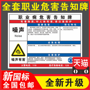 噪声职业危害告知牌卡安全警示高温盐酸低温氨氮已炔电焊烟尘氢氧化钠硫化氢电焊弧光油漆油墨提示标志定制
