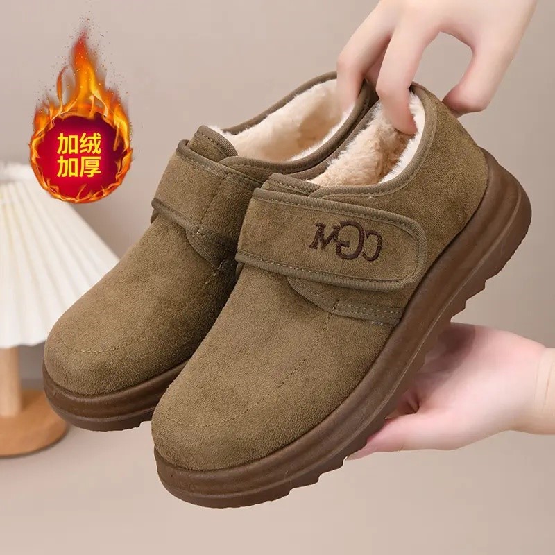 冬季新款魔术贴一脚蹬圆头低帮棉