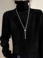 Seamless one-piece sheep sweater for women, high-neck knitted loose sweater, solid-color base layer for autumn and winter in Ordos City thumbnail 8