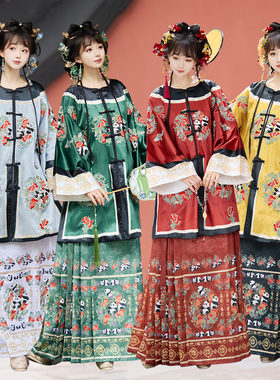 国宝熊猫原创清汉女套装清朝宫廷风重工刺绣清代服饰改良款非汉服