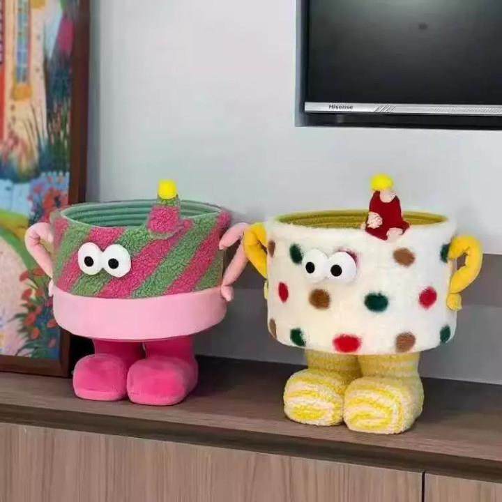 零理食抱筐抱桶怪兽收纳卡通杂物整理收纳用可爱羊羔绒日常家整篮,收纳整理,收纳筐,淘宝优惠券,粉丝福利购,淘宝优惠卷