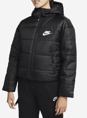 耐克Nike 女子Logo拉链保暖连帽户外休闲短款棉服 DJ6996-010