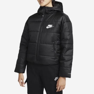 耐克Nike 女子Logo拉链保暖连帽户外休闲短款棉服 DJ6996-010