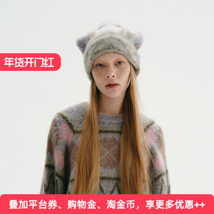 APPARITION 复古费尔岛纹 猫耳帽 冷帽 针织帽毛线帽 男女同款