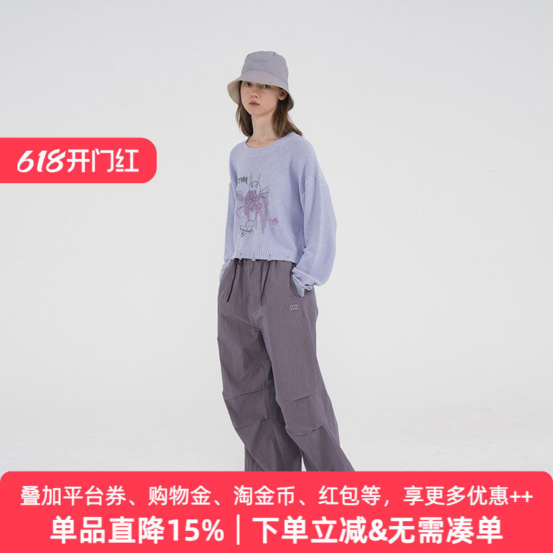 APPARITION 艺术插画印花 破洞短款 春季薄款针织衫