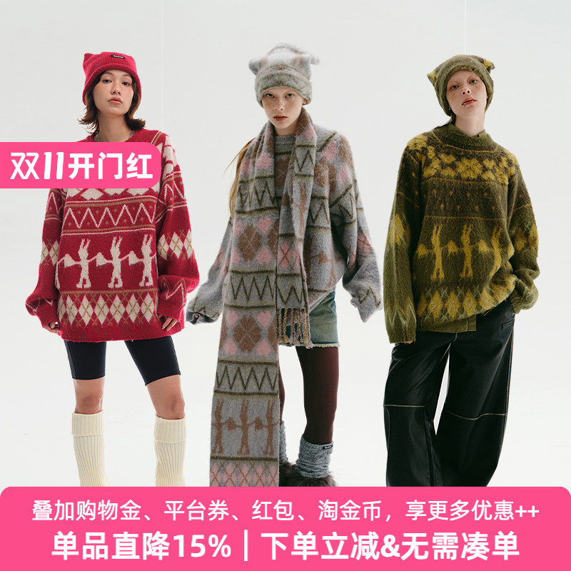 APPARITION 节日氛围穿搭 复古费尔岛纹 圆领套头毛衫 针织衫毛衣