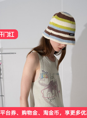 APPARITION 彩虹条纹配色 甜美风 毛线针织渔夫帽 柔软舒适透气