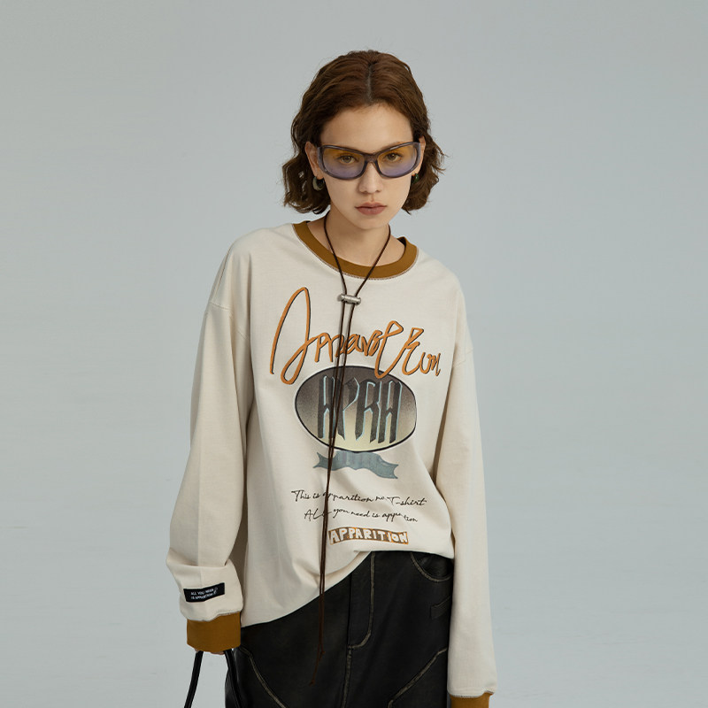 APPARITION字母印花宽松长袖T恤