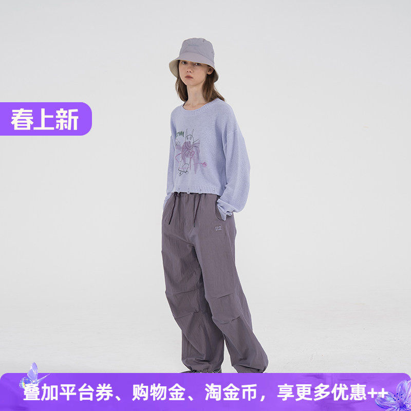 APPARITION 艺术插画印花 破洞短款 春季薄款针织衫