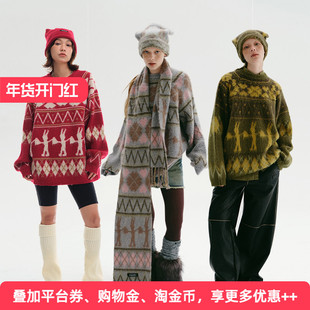 APPARITION 节日氛围穿搭 复古费尔岛纹 圆领套头毛衫 针织衫毛衣