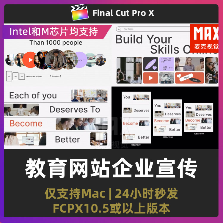 finalcutpro插件 在线课程教育网站企业宣传分屏图片展示fcpx模版