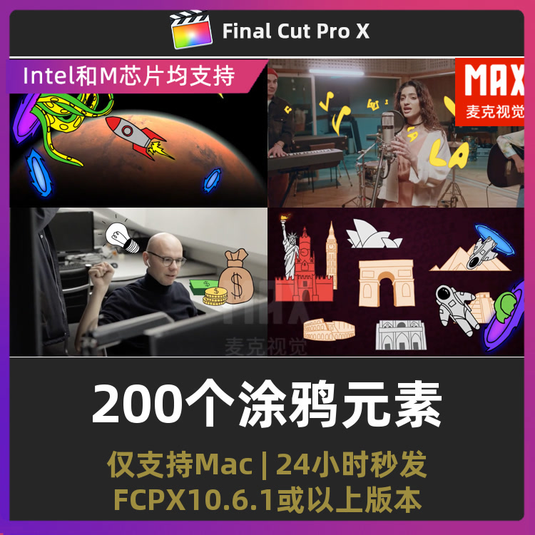 fcpx卡通素材 200个MG动画校园爱情科学太空旅行涂鸦元素fcp插件 商务/设计服务 设计素材/源文件 原图主图