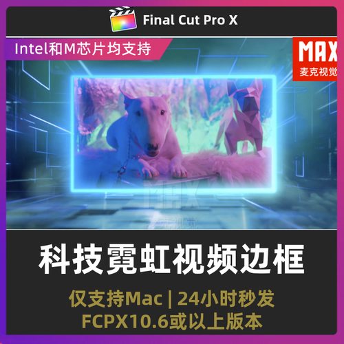 fcpx霓虹灯视频边框 14组边框和2组文本框赛博朋克科技感fcpx插件