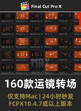 FCPX转场插件 160款摄像机运镜移动缩放透视平移无缝过渡转场预设