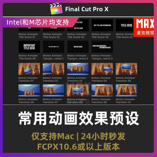 fcpx入出场效果 模块化弹跳平滑定格常用动画预设finalcutpro插件