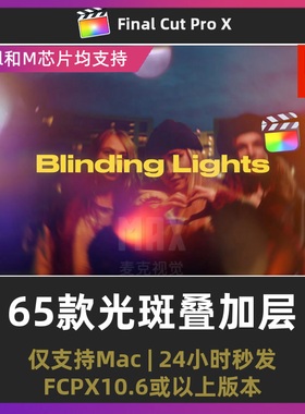 FCPX插件 65个炫目耀眼漏光炫光光斑叠加层过渡转场动画 Blinding