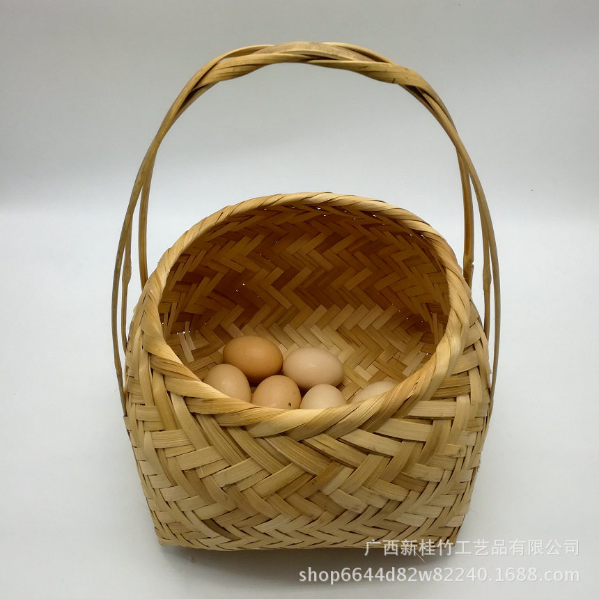 厂家供应竹青竹编手提篮 结实收纳野餐篮草莓桑葚篮 编织鸡蛋篮