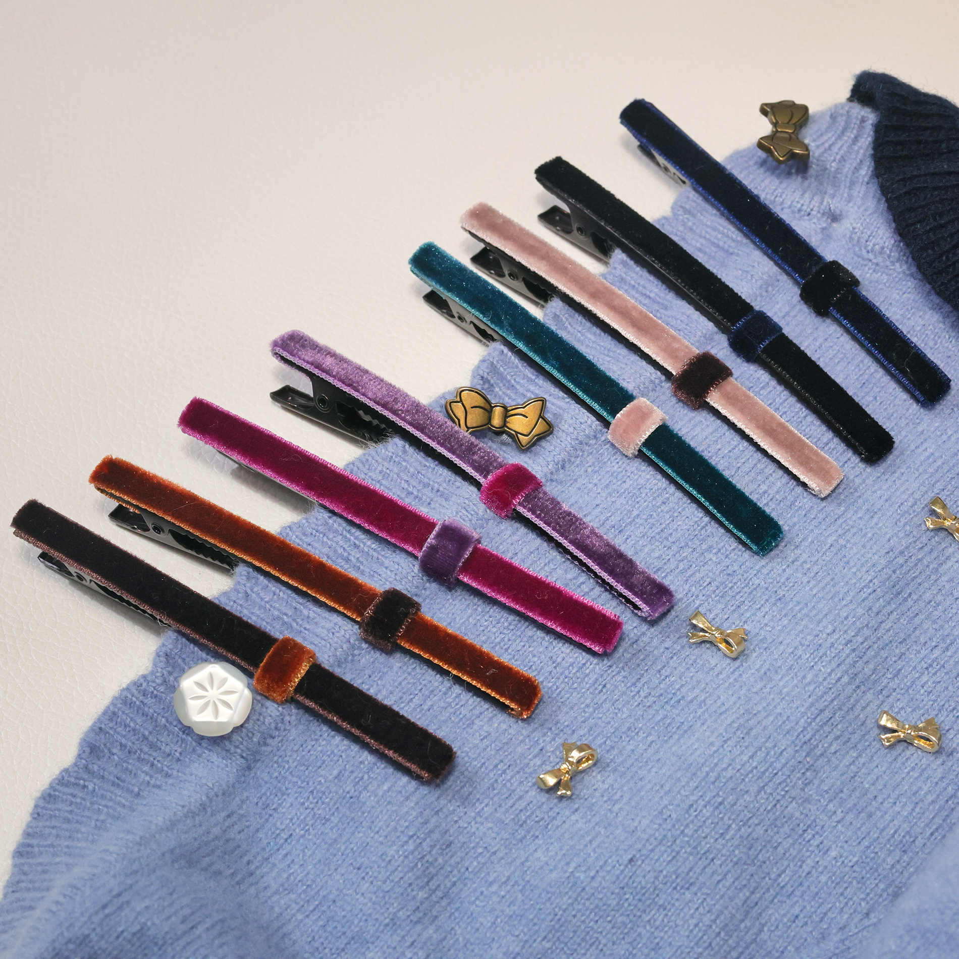 韩国进口简约气质撞色丝绒夹