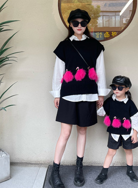 【清仓】明星同款母女亲子装羊毛毛衣马甲宽松针织背心时尚洋气潮