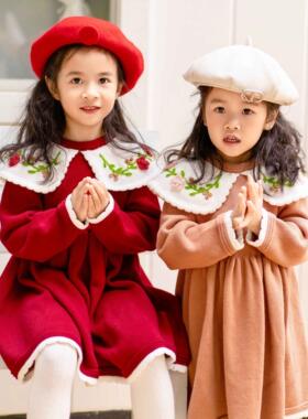 高端女童毛衣连衣裙纯棉复古俄罗斯手工绣花公主裙年衣生日洋气