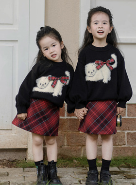 秋冬新款女童套装洋气加厚毛呢裤两件装甜美可爱猫咪套头毛衣