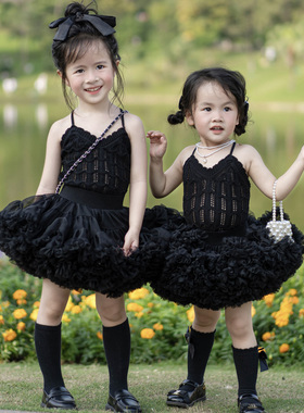 女童二代TUTU半身裙黑色女孩公主裙黑天鹅芭蕾舞裙超蓬加蓬公主裙
