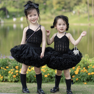 女童二代TUTU半身裙黑色女孩公主裙黑天鹅芭蕾舞裙超蓬加蓬公主裙