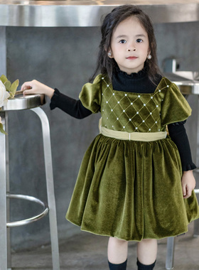 【清仓】24年 女童小礼服裙丝绒小女孩生日表演公主裙蓬蓬连衣裙