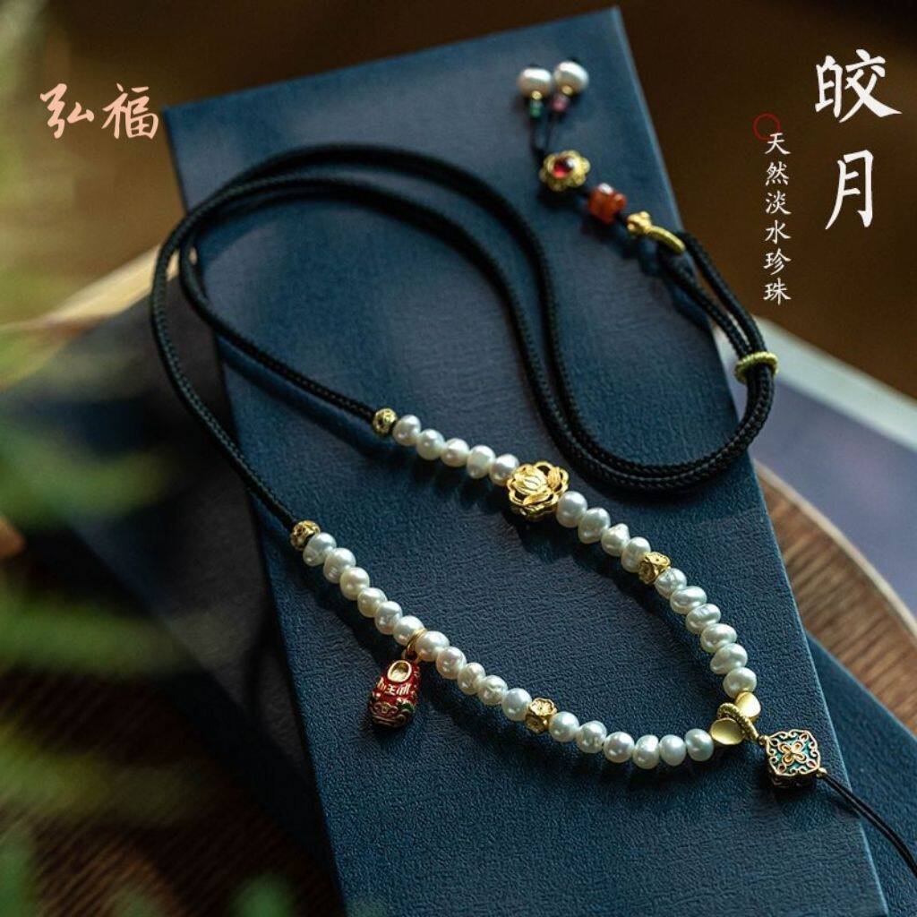 手工项链佛吊坠挂绳天然珍珠女高档绳古法坠珠链墨绿色玛瑙可调节