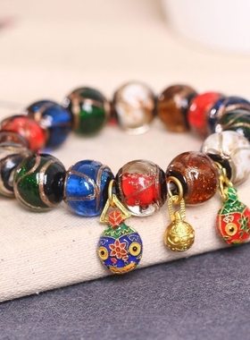 北京古法香灰琉璃手串明星同款五色吞金兽香灰瓷朱砂多宝男女手链