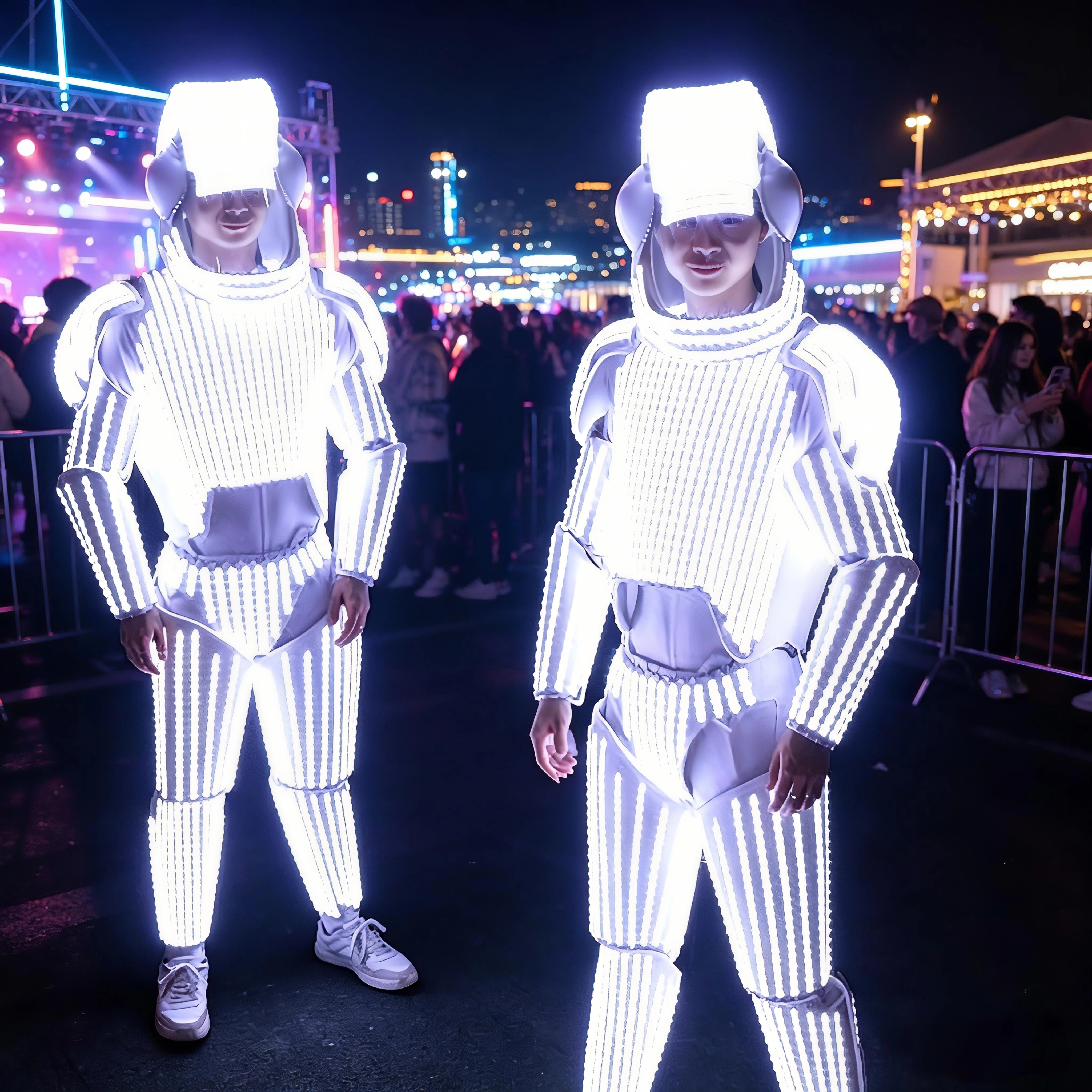 酒吧LED发光盔甲夜场舞台发光演出服装机械舞道具白光太空服套装