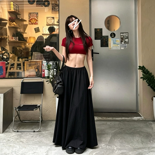 175加长款韩系慵懒风半裙女夏垂感宽松百搭显瘦拖地大摆半身裤裙