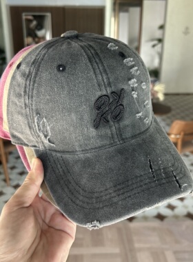 复古做旧破洞牛仔棒球帽子女深顶宽檐显脸小遮阳防晒刺绣鸭舌帽男