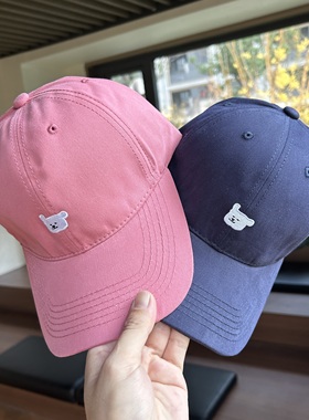 日系可爱小狗刺绣棒球帽子女韩版复古大头围显脸小软顶遮阳鸭舌帽