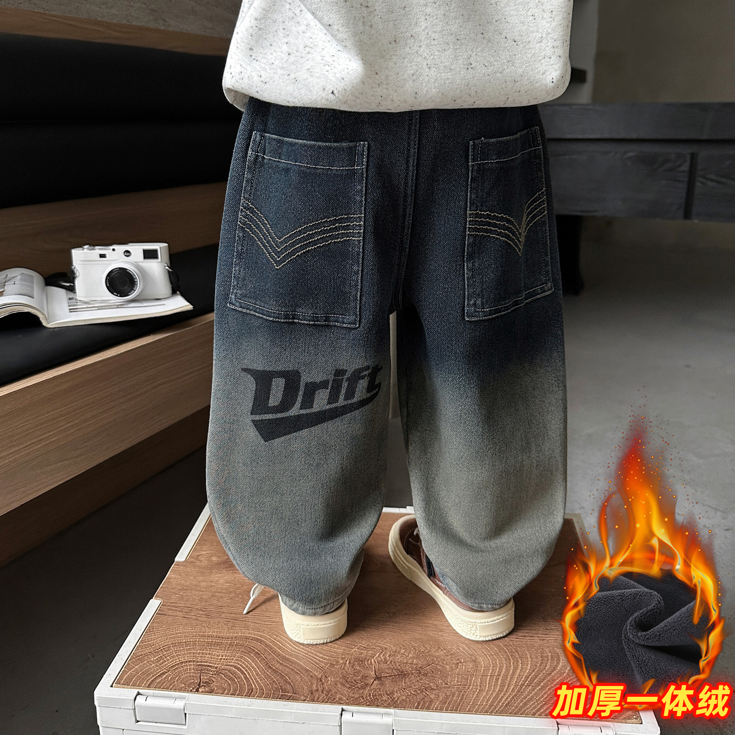 男童加绒牛仔裤2025新款秋冬洋气